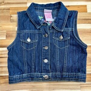 Nannette Blue Denim Vest with Floral Embroidery